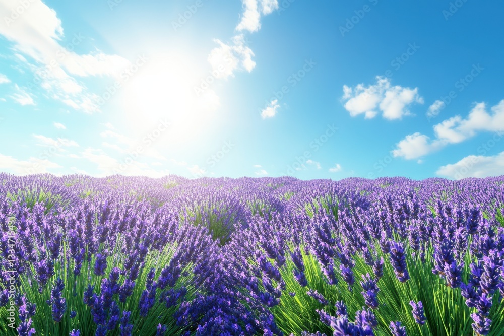 Fototapeta premium Lavender fields in full bloom under a bright summer sky