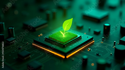 Exploring Green Technology: The Intersection of Eco-Conscious Computing and Circuit Board Innovations for a Sustainable Future - A Green World Icon on a Computer Chip