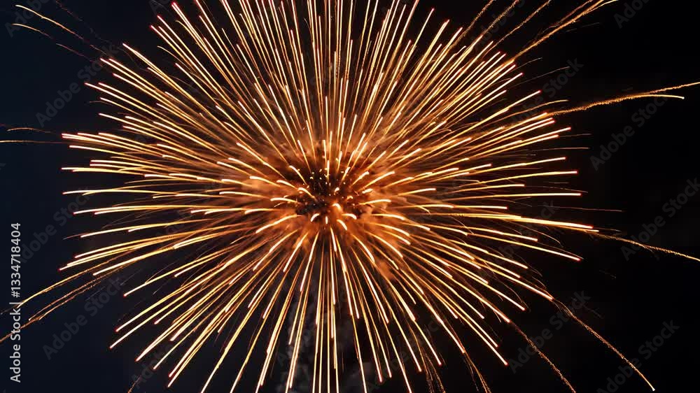 Golden Firework Explosion in the Night Sky with Radiating Sparks and Glowing Streaks Captured in High-Speed Photography
Golden Firework Explosion in the Night Sky with Radiating Sparks and Glowing Streaks Captured in High-Speed Photography