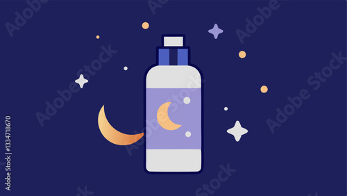 Nighttime Care An illustration of a moisturizer next to a soft moon and stars emphasizing nighttime hydration and the restorative power of exosomes.