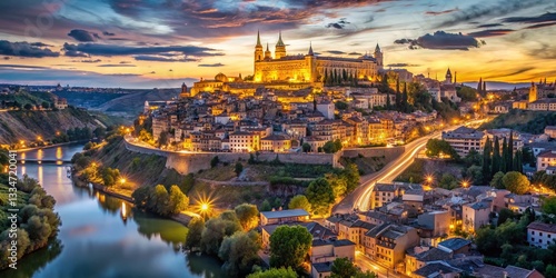 Toledo Night View: Illuminated Cityscape at Dusk