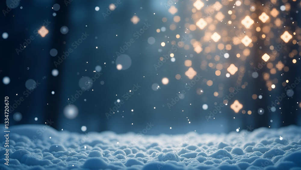 Obraz premium Enchanting Snowflakes and Christmas Lights: A Festive Winter Holidays Background with Falling Snow, Perfect for Capturing the Holiday Spirit and Inspiring Joy - Ideal for Stock Photos with Copy Space