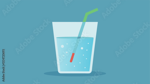 Plastics in Water A clear glass of water showing microplastics suspended within it with a closeup of the particles. Add a straw leading into the glass to suggest consumption.