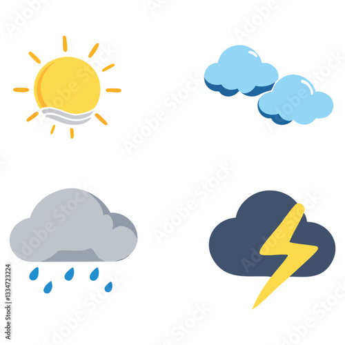 Simple, flat design icons representing different weather conditions