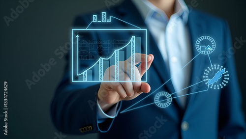 Flat Risk Management Strategy Plan for Finance: Businessman Engaging with Interactive Risk Assessment Tools for Effective Investment Concepts and Enterprise Risk Management