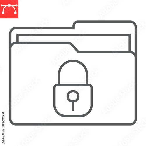 Security file folder line icon, security and protection, locked folder vector icon, vector graphics, editable stroke outline sign, eps 10.