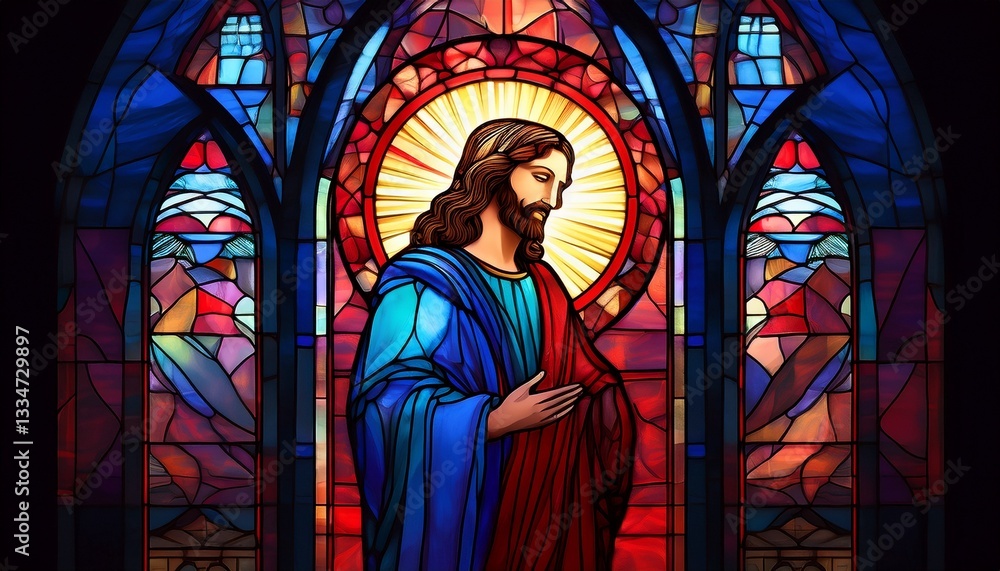 Classical 3D render of Jesus’ silhouette framed by a vibrant stained-glass church window, rich in detail and color, evoking reverence, faith, and sacred atmosphere.
Classical 3D render of Jesus’ silhouette framed by a vibrant stained-glass church window, rich in detail and color, evoking reverence, faith, and sacred atmosphere.