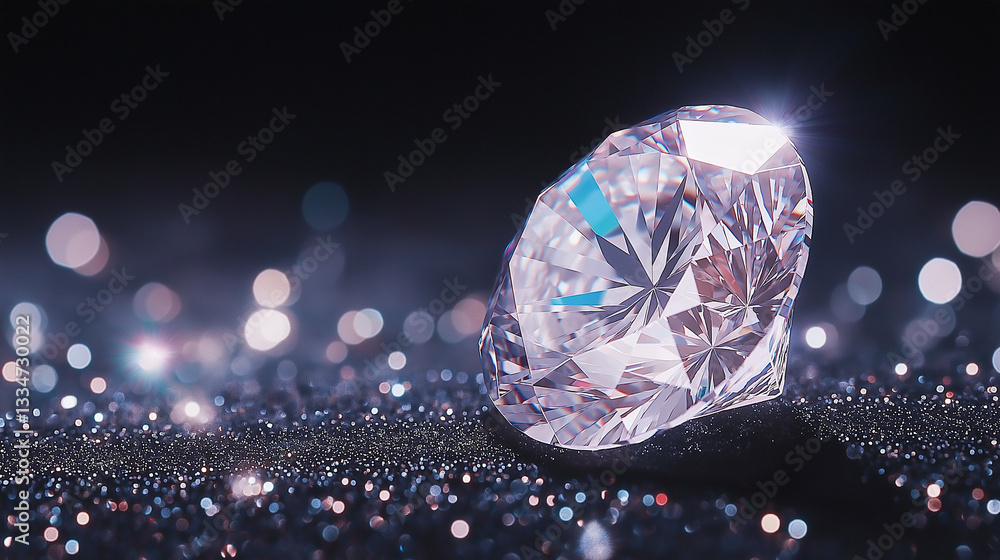 Sparkling Brilliance: Capturing the allure of a flawless, radiant diamond, its facets catching and scattering light across a textured, dark background Sparkling Brilliance: Capturing the allure of a flawless, radiant diamond, its facets catching and scattering light across a textured, dark background