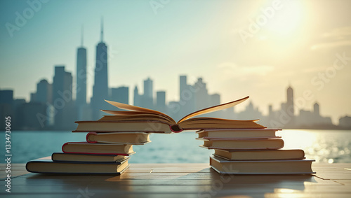 Inspirational concept of bridge constructed from stacked books linking knowledge to social responsibility concept as Creative bridge made entirely of books symbolizing the connection between education