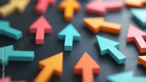 Dynamic illustration of vibrant arrows diverging in various directions, representing strategic choices and the decision-making process in a conceptual and stylized approach.