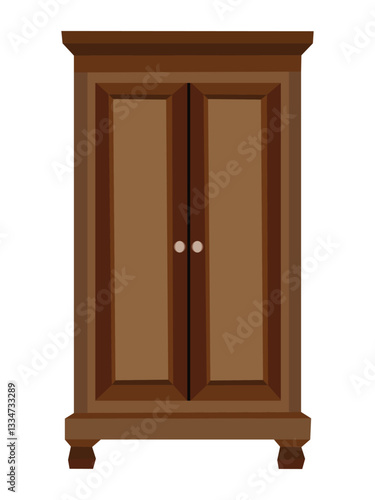 Wooden wardrobe vector illustration in brown color with double doors and small handles