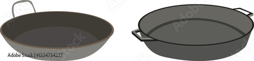 A black pan with a handle is shown on the left side of the image