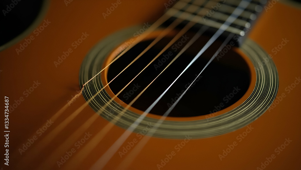 Close-Up of Vibrating Strings on Acoustic Guitar: Capturing Musical Performance and Craftsmanship in Detailed Photography with Space for Text in Photo Stock Concept Close-Up of Vibrating Strings on Acoustic Guitar: Capturing Musical Performance and Craftsmanship in Detailed Photography with Space for Text in Photo Stock Concept