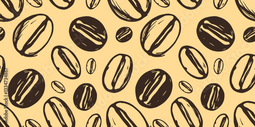 coffee beans seamless pattern, vintage sketch background