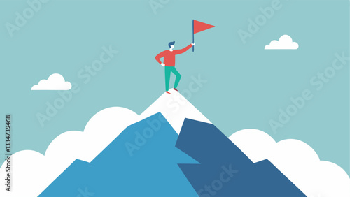 Mountain Climbing A figure climbing a mountain with a flag on top symbolizing personal achievement and purpose demonstrating how striving towards a goal enhances satisfaction and
