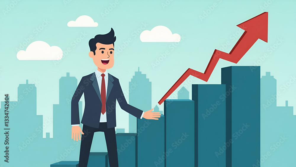 Flat development growth concept businessman plan increase positive indicators business growth concept as A businessman reviews performance charts strategizing methods for sustainable growth and positi Flat development growth concept businessman plan increase positive indicators business growth concept as A businessman reviews performance charts strategizing methods for sustainable growth and positi