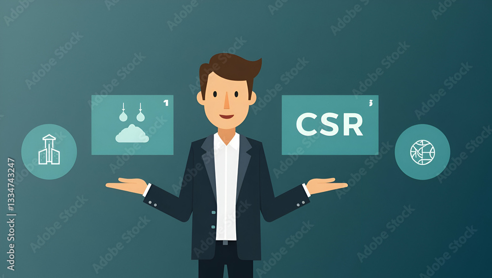 Flat Person Illustrates CSR Icons for Sustainable Business Ethics Flat Person Illustrates CSR Icons for Sustainable Business Ethics