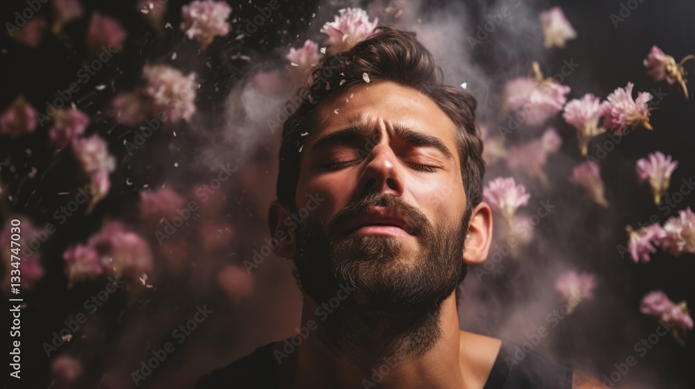 Portrait of a Man Suffering from a Strong Unpleasant Smell in a Humorous Situation with a Serious Expression Portrait of a Man Suffering from a Strong Unpleasant Smell in a Humorous Situation with a Serious Expression