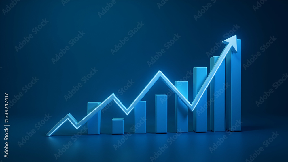 Widescreen Abstract Financial Graph with Uptrend Line and Bar Chart on Blue Background: Symbolizing Financial Growth and Market Trends in Stock Market Photography Widescreen Abstract Financial Graph with Uptrend Line and Bar Chart on Blue Background: Symbolizing Financial Growth and Market Trends in Stock Market Photography