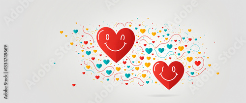 two smiling red hearts surr...