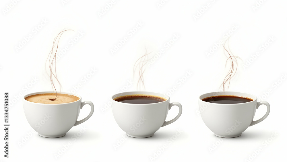Obraz premium Flat Collection of hot coffee cups isolated against transparent background concept as Collection of hot coffee cups isolated on transparent background ideal for beverage and cafe designs in Simple fl