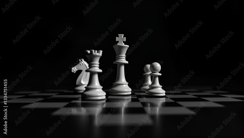 Chess game isolated on black background illustrating strategic thinking and classic competition in minimalist style. concept as Chess game isolated on black background illustrating strategic thinking Chess game isolated on black background illustrating strategic thinking and classic competition in minimalist style. concept as Chess game isolated on black background illustrating strategic thinking