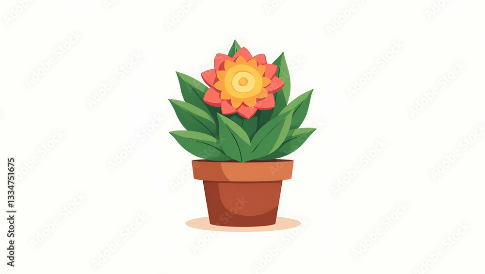 Obraz premium Flat a clipart of a Succulent plant with colorful rosette leaves in a kawaii style simplified to feature fewer elements for a cleaner look use a color palette that is appealing to children concept as 
