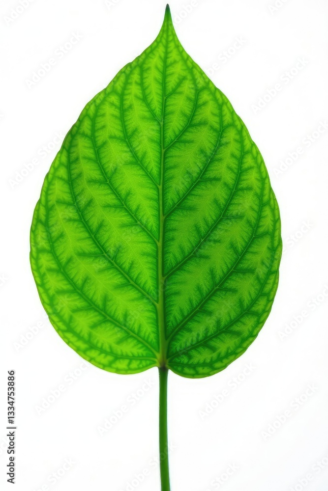 Obraz premium Single leaf with veins isolated on white background, closeup, nature, flower parts