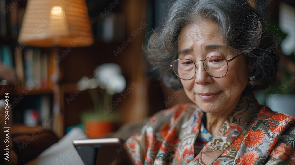 Relaxed Middle Aged Asian Woman Using Mobile Phone Application Outdoors Relaxed Middle Aged Asian Woman Using Mobile Phone Application Outdoors