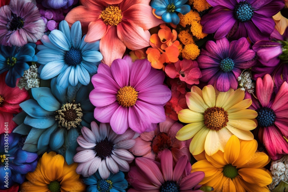 Fototapeta premium Biologically Engineered Flowers Showcase a Vibrant Palette of Colors in a Stunning Floral Arrangement