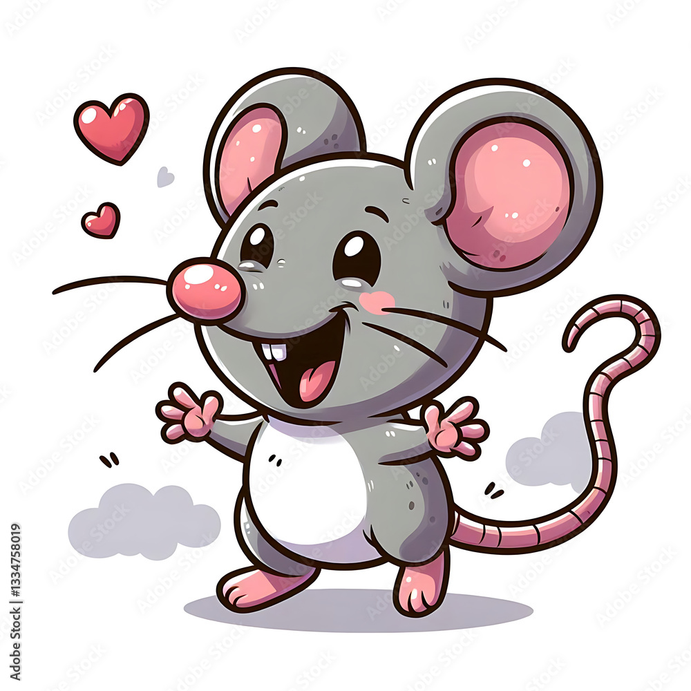 Fototapeta premium Cartoon happy mouse waving