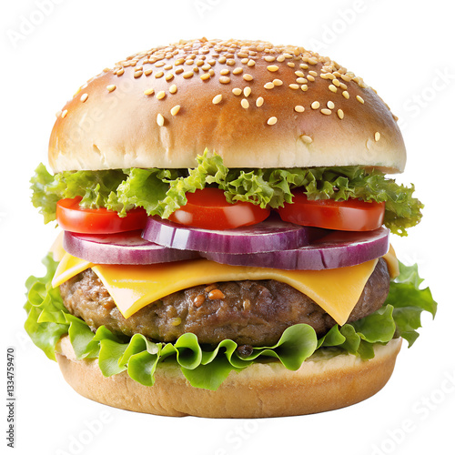 hamburger and vegetables  isolated on white background, PNG