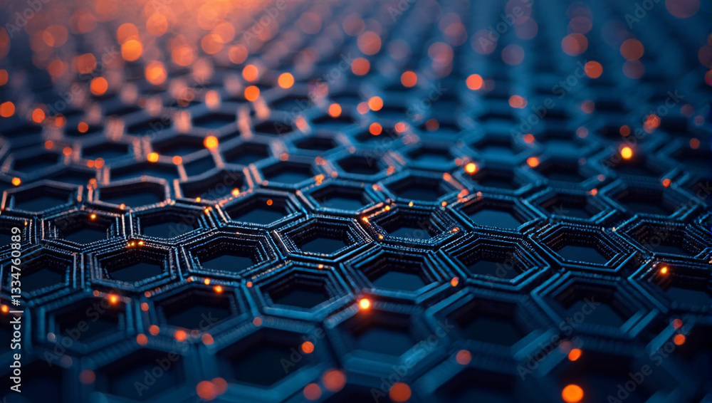 Obraz premium Futuristic Blue and Orange Hexagonal Pattern