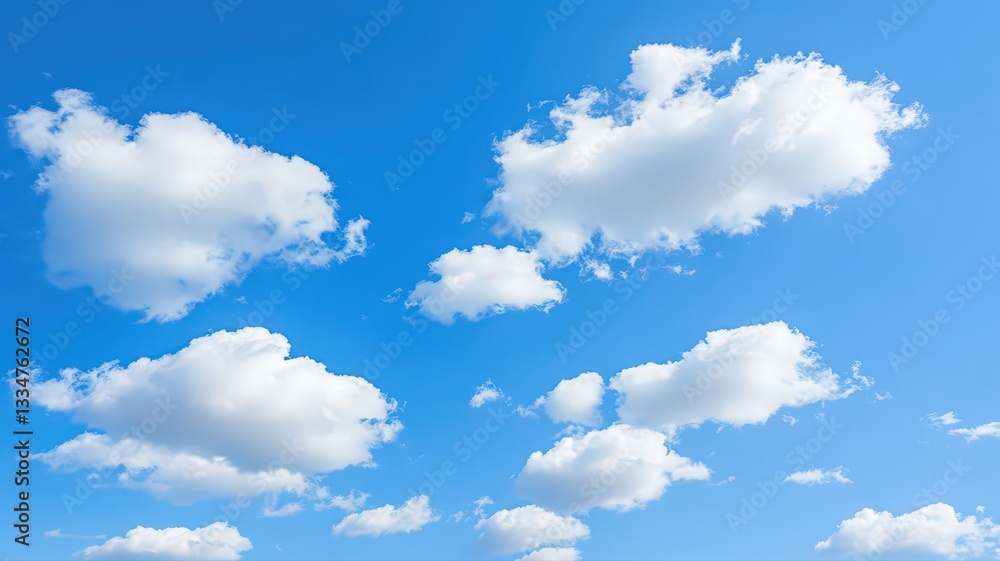 Fototapeta premium Summer Sky: Fluffy White Clouds Against a Vivid Blue