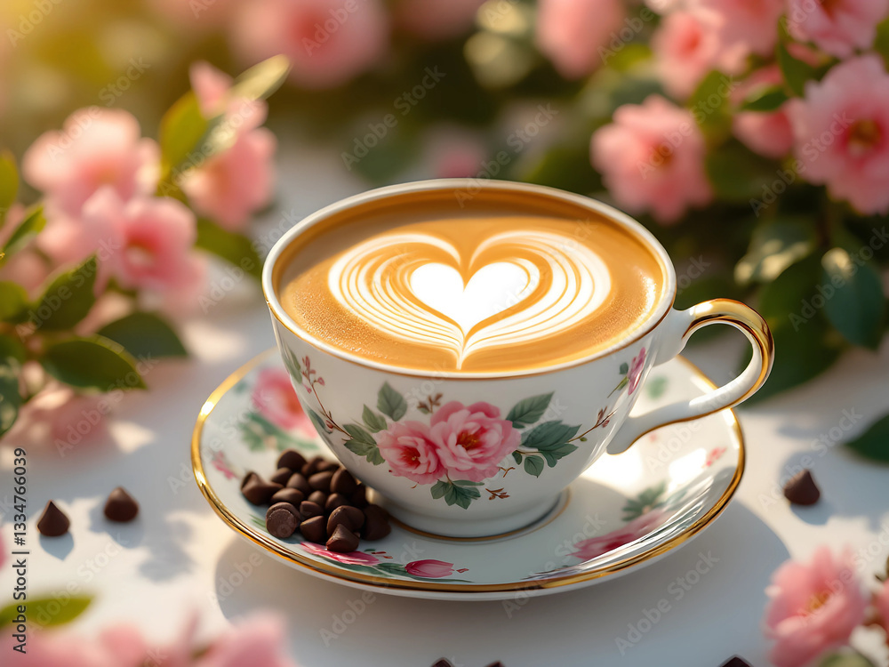 Fototapeta premium cup of coffee with flowers