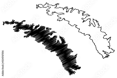 South Georgia island (South Sandwich Islands, South and Latin America, United Kingdom of Great Britain and Northern Ireland, British Overseas Territory) map vector illustration, scribble sketch map