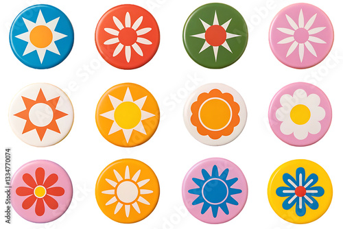 Colorful flower and sun icons, retro style