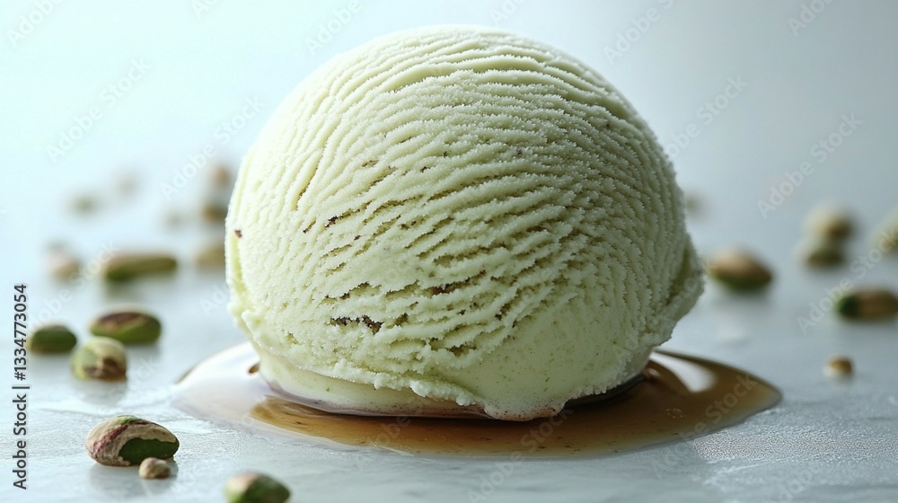 Fototapeta premium Pistachio Ice Cream Slice on White Background 