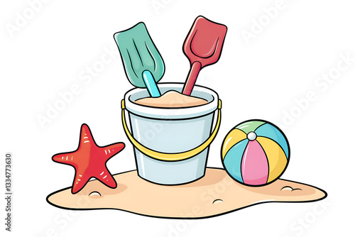 This colorful beach bucket, fun ball, and cute starfish are perfect for enjoying summer days and beach play
