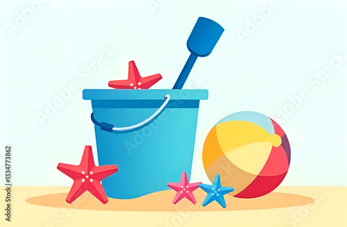 This colorful beach bucket, fun ball, and cute starfish are perfect for enjoying summer days and beach play