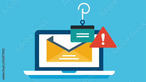 Phishing Email An of an open laptop displaying a suious email with a warning symbol and a fishing hook depicting the concept of phishing.