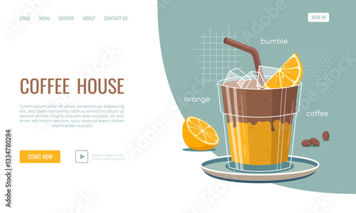 Modern web banner template, website, landing page for a coffee with orange juice and ice.