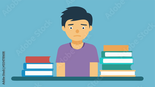 Parental Expectations A teenager sitting at a table with parents expectations represented as books stacked highlike College Sports Careerlooking overwhelmed and pressured.