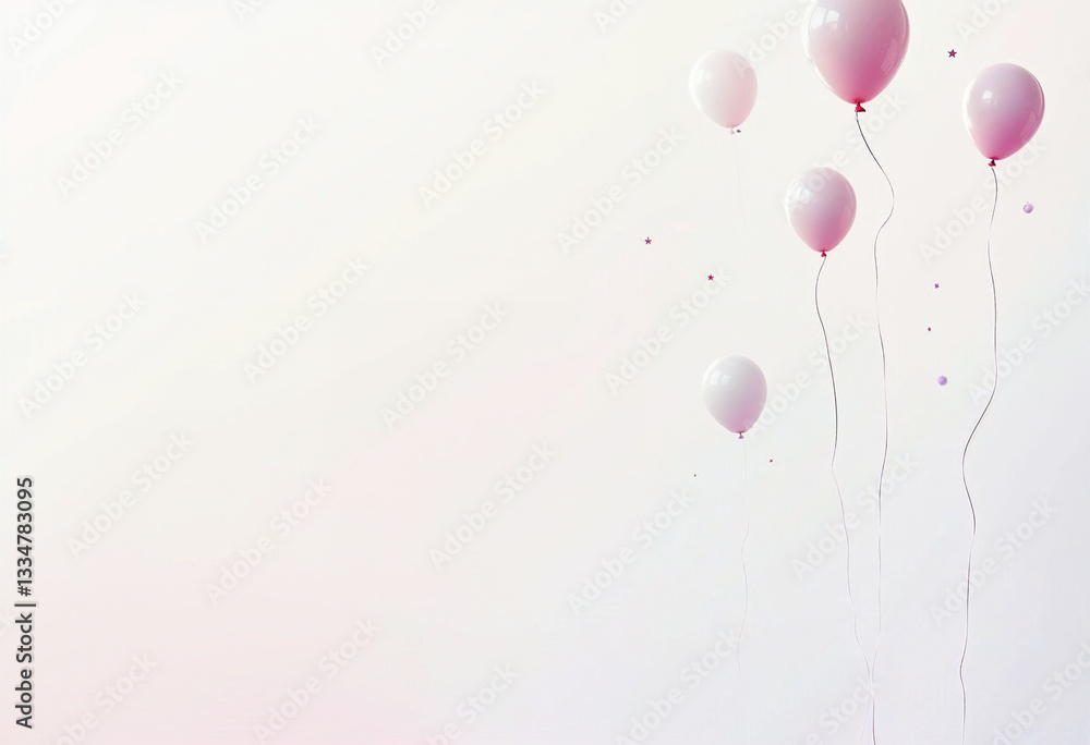 Fototapeta premium Pink and White Balloons Ascend: A Gentle, Dreamy Artwork