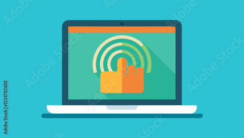 Secure Login A laptop with an open screen displaying a fingerprint scan prompt. A hand is moving towards the touchpad with an aura of light to symbolize security and technology.