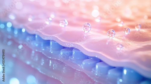 Fototapeta Naklejka Na Ścianę i Meble -  A minimalistic cross-section of hydrated skin layers, structured with soft, translucent skin cells ,illustrate cellular structure. 3d illustration.