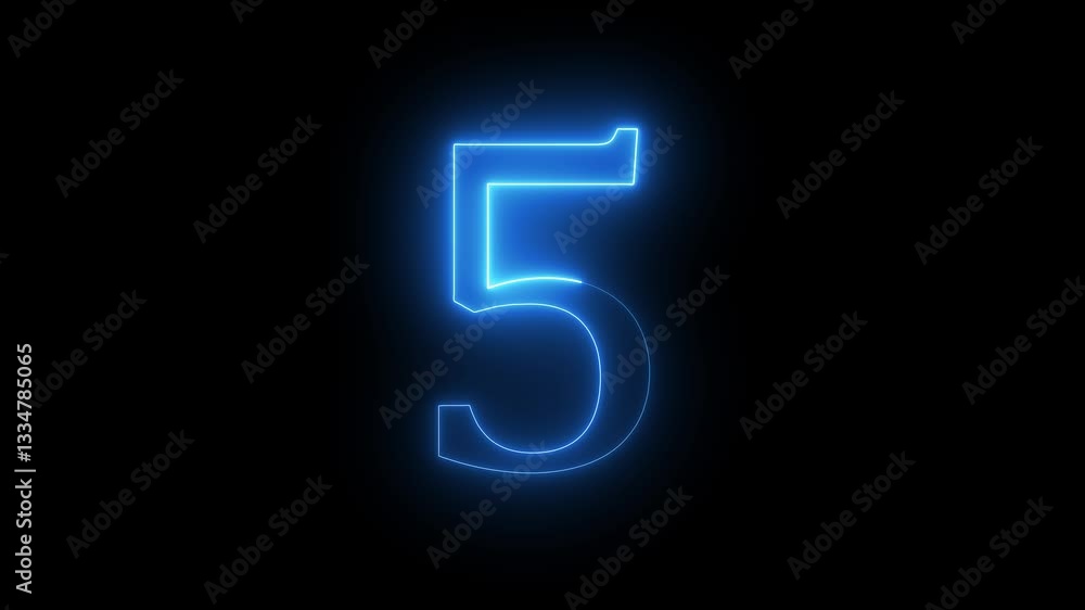 glowing neon text 5 number countdown icon. five glowing neon text 5 number countdown icon. five