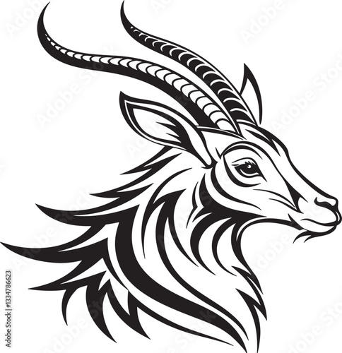 Striking Stylized Gazelle Head Tribal Mascot Vector