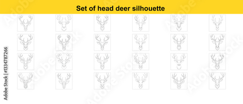 Set of deer head Line Art silhouette