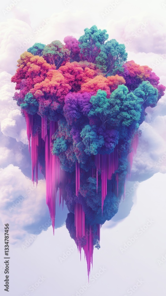 Fototapeta premium Vibrant Cloudscape with Colorful Trees and Dramatic Tapered Design